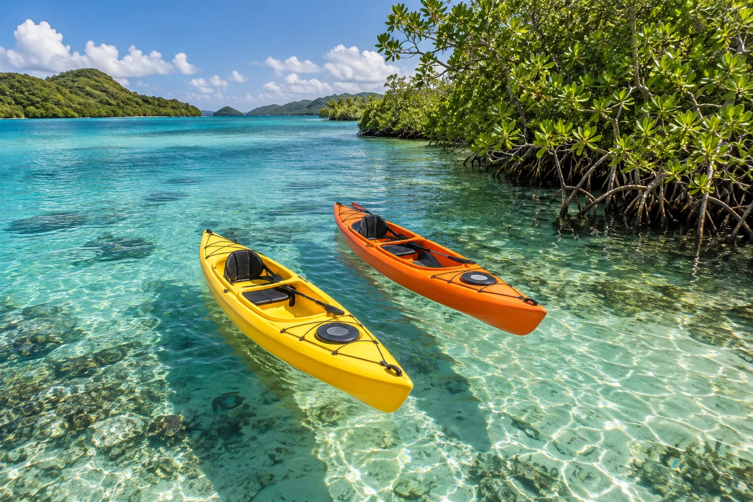 Sortie sur le lagon avec le loueur fictif Kayak Péyi